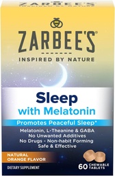 Μελατονίνη Zarbee 5mg, L-Θεανίνη + συμπλήρωμα ύπνου GABA για την προώθηση του ήσυχου ύπνου, Φυσικό άρωμα πορτοκαλιού, Μασώμενα δισκία για ενήλικες ηλικίας 12 ετών έως 60 ετών
