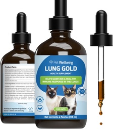 Pet Wellbeing Lung Gold for Cats - Υποστήριξη Ανοσοποιητικού Πνεύμονα, Χαμηλότερη Αναπνευστική Υγεία, Open Airways, Κανονική αναπνοή, Reishi, Coptis - Κτηνιατρικό-Σχηματισμένο συμπλήρωμα βοτάνων - 4 oz (118 ml)