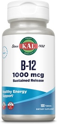 KAL Vitamin B12 1000mcg, Συμπλήρωμα παρατεταμένης αποδέσμευσης για υγιή ενέργεια, Μεταβολισμός, Υγεία της καρδιάς, Νεύρο και Κόκκινο αίμα Υποστήριξη, Φόρμουλα μακράς διάρκειας, Vegan, 100 Υπηρεσίες, 100 δισκία