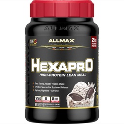 ALLMAX HEXAPRO, Cookies & Cream - 2 λίβρες - 25 γραμμάρια πρωτεΐνης ανά υπηρεσία - 8ωρη διαρκής απελευθέρωση - Zero Sugar - 21 μερίδες