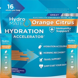 HydroMATE Ηλεκτρολυτές σκόνης με χαμηλή ζάχαρη - 16 στιγμιαία πακέτα ενυδάτωσης με βιταμίνη C Πορτοκαλί για την ενίσχυση της ενέργειας - χαμηλής ζάχαρης Ηλεκτρολυτές σκόνη πακέτα για την υποστήριξη της ενυδάτωσης για γρήγορη ανάκτηση μερών