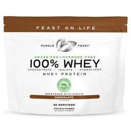 Μύες Feast 100% Grass Fed Whey Protein Powder, All Natural Hormone Free Paure Αυξημένη Whey Protein Powder για γυναίκες & άνδρες- Whey συμπυκνωμένο, Isolate & Hydrolyzed Protein Powder Blend - Σοκολάτα, 2lb