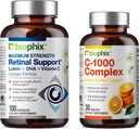 biophix Retinal Support Maximum Strength Complex Formula 100 Capsules - Free C-1000 30 Tablets - Zinc Vitamin C E Lutein DHA Omega-3 Astaxanthin Hyaluronic Acid - Supports Eye Vision Health