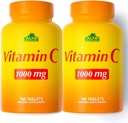 ALFA VITAMINS Συμπλήρωμα βιταμίνης C 1000mg, Ισχυρό Αντιοξειδωτικό για την Ανοσολογική Υποστήριξη & Υγιές Δέρμα, Προάγει Σχηματισμό Κολλαγόνου, Συμπλήρωμα Διατροφής για την Καθημερινή Ευεξία, 100 δισκία, 2 φιάλες