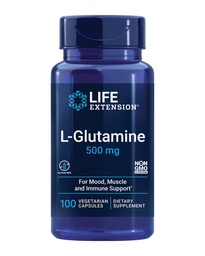 Επέκταση ζωής L-Γλουταμίνη, 500 mg L- γλουταμίνη, Αμινο οξύ, υποστηρίζει την υγεία των μυών και του ανοσοποιητικού, χωρίς γλουτένη, μη ΓΤΟ, 100 κάψουλες χορτοφάγων