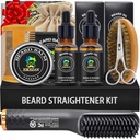 XIKEZAN Beard Kit για τους άνδρες Grooming & Straighting Set,w/Beard Straightener, 2 Pack Oil, Balm, Comb, Ψαλίδι, Βούρτσα, Γενέθλια Valentine Δώρα για τον πατέρα του Άνδρες Boyfriend Χριστούγεννα Stuffers Κάλτσες