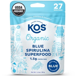 KOS USDA Βιολογικό Μπλε Σκόνη Σπιρουλίνας, Phycocyanin - Vegan Algae Superfood - φυσικός χρωματισμός τροφίμων για Smoothies & Protein Drinks, Plant Based, Non GMO - 27 Services