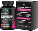 Multi Collagen Hair Pills - Biotin 10.000mcg, Κερατίνη & Υαλουρονικό οξύ - Hair Growth - Δέρμα μαλλιών & νύχια Βιταμίνες & DHT Blocker - Βιταμίνη Ε Folic Acid Κολοκύθα Σπόροι MSM, Saw Palmetto 60 Vegan κάψουλες