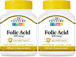 Folic Acid του 21ου αιώνα 400 mcg Δισκία, 250 Count (Pack of 2)