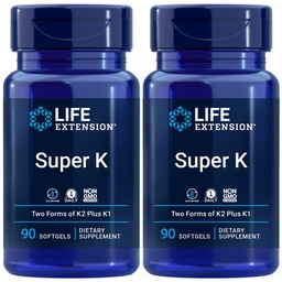 Επέκταση ζωής Super K, Βιταμίνη K1, Βιταμίνη K2 mk-7, Βιταμίνη K2 mk-4, Βιταμίνη C, Οστό/Καρδιά/Αρτηριακή Υγεία, 3-μηνη προσφορά, Χωρίς γλουτένη, 1 Καθημερινή, Μη ΓΤΟ, 90 softgels (πακέτο του 2)