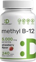 DEAL SUPPLEMENT Methyl B-12 Vitamins 5000 mcg, 240 Chewable Tablets | Active Form - Strawberry Flavored - Energy Support & Brain Health Function - Vegetarian & GMO Free