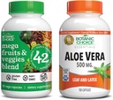 Βοτανική επιλογή Mega Fruits and Veggies Blend (60 κάψουλες) + Aloe Vera (180 κάψουλες) Bundle - Energy Balance & Superfood Supplement + Digestive Health Support
