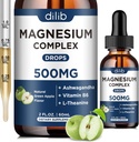 Triple Magnesium Complex Supplement-Magnesium Glycinate, Citrate, Malate Liquid Drops 500mg με Ashwagandha, L-Θεανίνη, B6 για την ηρεμία, το άγχος ανακούφιση, ύπνο, μυϊκή υποστήριξη-πράσινη γεύση μήλου