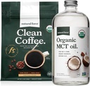 Natural Force Organic Dark Roast Clean Coffee + Organic MCT Oil Bundle – 100% Pure Coconut MCTs & Mold & Mycotoxin Free Coffee – Non-GMO, Keto, Paleo, and Vegan - 12 Oz and 32 Oz
