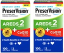 PreserVision Eye Vitamin & Mineral Supplement AREDS 2 Formula + CoQ10, 2-in-1 Health Benefits, 100 Softgels (2 per Day) Pack of 2