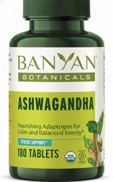 Μπανιάν Βοτανικά Ταμπλέτες Ashwagandha – Βιολογική ρίζα Ashwagandha – Φημισμένο βοτανικό προσαρμογόνο για την υποστήριξη της φυσικής ενέργειας και το στρες * – 180 δισκία – Μη ΓΤΟ Βιώσιμα πηγάζει Vegan