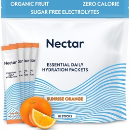Πακέτα Ενυδάτωσης Nectar - Packets σκόνης ηλεκτρολυτών - Χωρίς Ζάχαρη ή θερμίδες - Βιολογικά Υγρά Φρούτων Καθημερινά IV Ηλεκτρολύτες Σκόνη για Αφυδάτωση Ανακούφιση και Ταχεία ενυδάτωση (Orange 18 Pack)