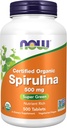 NOW Συμπληρώματα Τροφίμων, Βιολογική Spirulina 500 mg με Βιταμίνες, Ορυκτά και GLA (Gamma- Linolenic Acid), 500 δισκία