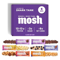 MOSH Ποικιλία πακέτο Keto Πρωτεΐνη Bars, Υψηλή Ίνες, Χαμηλή Καρβίδα, Χωρίς Γλουτένη, Υψηλή Πρωτεΐνη, Εγκεφαλικό Υγιεινό Σνακ με Ashwagandha, Lion's Mane, 6 Count