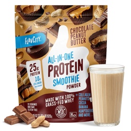 FlavCity Grass Fed Whey Chocolate Protein Powder - Σοκολάτα Φυστικοβούτυρο - 25g Πρωτεΐνη & 10g Κολλαγόνο - Κατασκευασμένο με βιολογικό κακάο & γάλα καρύδας - Χωρίς γλουτένη & Χωρίς πρόσθετα σάκχαρα (20 σερβιέτες)