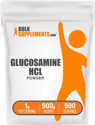 BulkSupplements.com Σκόνη HCl γλυκοζαμίνης - συμπλήρωμα γλυκοζαμίνης, συμπλήρωμα κοινής υποστήριξης - Χωρίς γλουτένη, 1g ανά υπηρεσία, 500g (1.1 lbs) (πακέτο των 1)