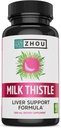 Zhou Milk Thistle - Συμπλήρωμα για την υγεία του ήπατος, Silymarin Milk Thistle Extract & Powder for Men & Women, Herbal Cleanse Support, Μεταβολική Υγεία - 60 κάψουλες χορτοφάγων