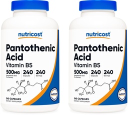 Παντοθενικό οξύ (βιταμίνη B5) 500mg, 240 κάψουλες (2 φιάλες)