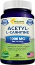 aSquared Nutrition Acetyl L-Carnitine 1000mg Max Strength - 200 Veggie Capsules - High Dosage Acetyl L Carnitine HCL (ALCAR) Supplement Pills to Support Pure Energy, Brain Function & Fatty Acid