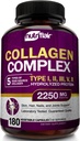 NutriFlair Multi Collagen Peptides 2250mg - Type I, II, III, V, X - Collagen Συμπληρώματα Complex χάπια σκόνης για γυναίκες και άνδρες - Υδρολυμένη πρωτεΐνη, υγιή μαλλιά, δέρμα, νύχια - μη ΓΤΟ (180 κάψουλες)