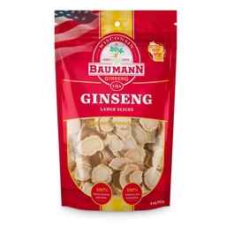 Baumann Wisconsin Ginseng - Μεγάλες φέτες 4 oz - 100% φυσικό βότανα Panax Ginseng, καθαρό αποξηραμένο αμερικανικό τζινσενγκ για την υποστήριξη του ανοσοποιητικού, ενισχυμένη εστίαση και ενέργεια