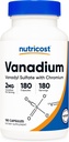 Nutricost Vanadium + Chromium 2mg 180 κάψουλες χορτοφάγων - Χωρίς γλουτένη, μη ΓΤΟ - Συμπλήρωμα βαναδίου