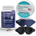Sleep Bundle: 3D Light Blocking Sleep Mask, Melatonin+ Fast Dissolve Melatonin Συμπληρώματα 60 Καψάκια, και Μαγνήσιο Βούτυρο Σώματος για τα Δεμένα Πόδια & Σφιχτοί Μύες, 4oz Κρέμα