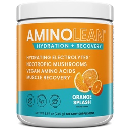 AminoLean Ενυδατική Ηλεκτρολυτική Σκόνη και Ανάκτηση Ποτό με Θαλάσσια Ορυκτά, Νοοτροπικά Μανιτάρια, και Vegan Αμινοξέα, BCAAs + EAAs για μετά την προπόνηση Μυϊκό Κτίριο, Πορτοκαλί Splash