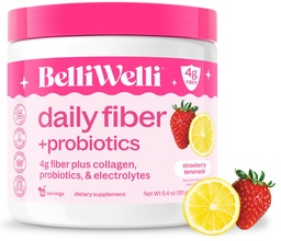 Belli Welli Fiber συμπλήρωμα για γυναίκες & άνδρες, Premium Daily Fiber σκόνη από οργανική ακακία με προσθήκη κολλαγόνου, ηλεκτρολυτών & προβιοτικών, όχι Bloat, δυσκοιλιότητα & Gut υποστήριξη της υγείας (Strawberry Lemonade)