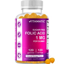Vitamatic Follic Acid Gummies 1000 mcg (1 mg) - μια απαραίτητη προγεννητικές βιταμίνες για τη μαμά & το μωρό - βιταμίνη Β9-120 Vegan Gummies (1)