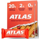 Atlas Protein Bar, 20g Protein, 1g Sugar, Clean Ingredients, Gluten Free (Peanut Butter Raspberry, 12 Count (Pack of 2))