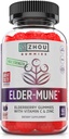 Zhou Elder-Mune Elderberry Gummies - Elderberry Βιταμίνη C και ψευδάργυρος, καθημερινή ανοσοποιητική υποστήριξη Supplemenet για γυναίκες και άνδρες, Μασώμενο φυσικό μαύρο Elderberry για ενήλικες & παιδιά 4 & Up - 60 Gummies