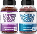 Saffron Supplements (60 Gummies) 5 in 1 Advanced Formula Sugar Free Gummy - Delicious Raspberry Flavor and Magnesium Glycinate (60 Count) Pure Glycinate Gummy for Adults - Non-GMO, Vegan & USA Made