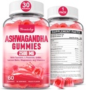 Ashwagandha Gummies 2500mg για γυναίκες & άνδρες: Ashwagandha συμπλήρωμα Gummy Επιπλέον δύναμη με κουρκουμά, βιταμίνη D3, L-Θεανίνη, Μαγνήσιο - γεμάτο Gummies, Φράουλα Γεύση, Vegan, Μη ΓΤΟ