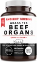Grass Fed Beef Organs Supplement 4500mg - Αποξηραμένο συκώτι, Μυελό των οστών, καρδιά, σπλήνα, πάγκρεας & νεφρό, μη-GMO, χωρίς γλουτένη, χωρίς λιπαρά από την Αρχαία Προέλευση (180 κάψουλες, 750mg το καθένα)