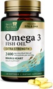 Ωμέγα 3 Fish Oil 2400 mg - Τρίκλινη δύναμη Ωμέγα-3 συμπληρώματα - Φυσική καρδιά του εγκεφάλου Υγεία & ανοσοποιητική υποστήριξη - Λιπαρά οξέα με EPA & DHA - Άγρια πιασμένο καθαρισμένο ιχθυέλαιο συμπλήρωμα - 60 Softgels