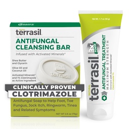 terrasil Αντιμυκητιασική Κρέμα + Αντιμυκητιασικό σαπούνι 2- Κιτ προϊόντων Κλινικά-Proven Clotrimazole Αποτελεσματική Θεραπεία & Ανακούφιση: Jock Itch Αθλητές Πόδι Μυκητιασική Μύκητες Μόλυνση Μύκητες (50g Tube & 75g bar)
