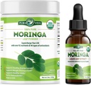 Moringa σκόνης βιολογικής ενιαίας προέλευσης (8 oz) και Moringa φύλλα εκχύλισμα σταγόνες (2fl oz)