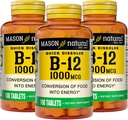 MASON NATURAL B,12 1000 mcg Quick Dissolve, 300 Ημέρα προσφοράς για υγιή μετατροπή των τροφίμων σε ενέργεια (3 Pack)