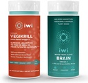 iwi Life Vegikrill & Brain Omega-3 Bundle, 30 υπηρεσίες, Vegan Plant-based Algae Omega 3 with EPA + DHA, Krill & Fish Oil Alternative, No Fishy Aftertage