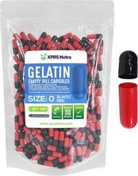 XPRS Nutra Μέγεθος 0 Κενές κάψουλες - 500 Count Empty Gelatin Κάψουλες - Χάπια DIY Καψάκιο πλήρωσης - Pure Bovine Pill Gel Caps for Do-It-Yourself Συμπληρώματα (Μαύρο/κόκκινο)