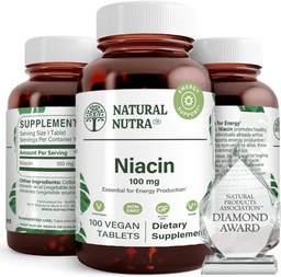 Natural Nutra Niacin συμπλήρωμα για την ενέργεια, Βοήθεια για τη διατήρηση των λιπιδίων του σώματος, τη βελτίωση της πέψης, την προαγωγή της υγείας του δέρματος, την ενίσχυση της ενέργειας και του εγκεφάλου λειτουργία, μη GMO, γλουτένη-ελεύθερο, 100 mg, 100 δισκία (πακέτο του 2)