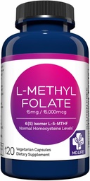 MD Life L- Methylfolate 15 mg συμπλήρωμα - Επαγγελματικό- Grade ενεργό L συμπλήρωμα μεθυλοφολικού - 120 κάψουλες - L- Methylfolate 15mg - Μέγιστη ισχύς MTHFR W/ Essential Amino Acids