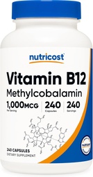 Nutricost Βιταμίνη B12 (μεθυλοκοβαλαμίνη) 1000mcg, 240 κάψουλες - χορτοφαγική, μη ΓΤΟ & συμπλήρωμα χωρίς γλουτένη B12