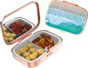 Cute Small Pill case for Pockets & Purses,Elegant Pill Box Makes a Great Gift,2 Compartment Travel Medicine Organizer Stores Progesterone,Capsule Pills, Ibuprofen, Vitamins-Rose Gold Color Beach